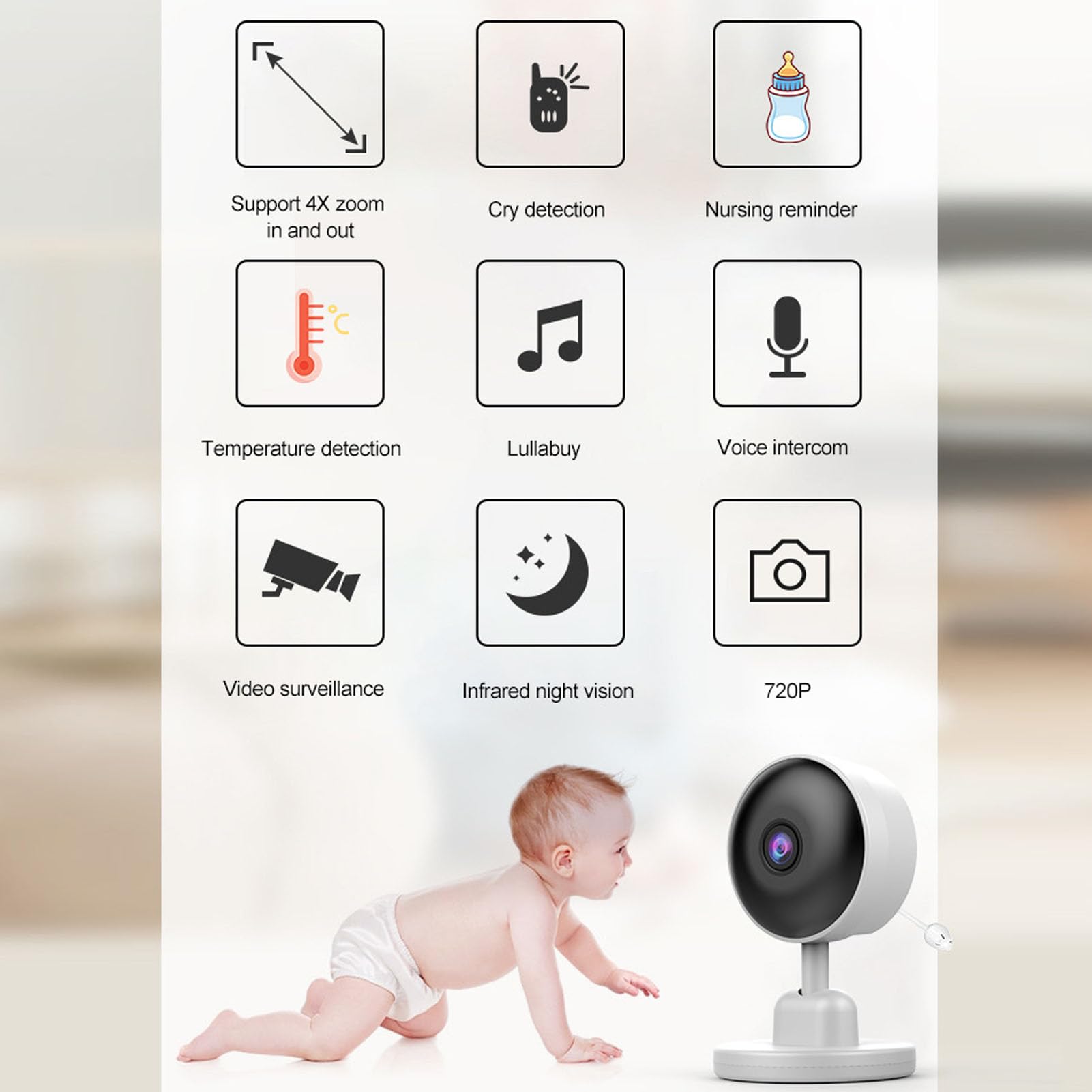 Monitor con Cámara y Audio, Monitor de bebé con Vídeo de Largo Alcance sin WiFi, Visión Nocturna, Conversación Bidireccional, Pantalla de Viaje Portátil de 2,8 Pulgadas (Enchufe