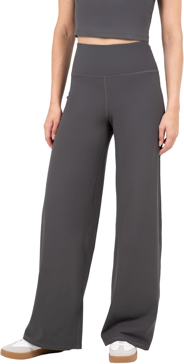 YITTY Active Women's High Waist Wide Leg Pants – Buttery Soft Lounge & Yoga Pants with Tummy Control, 4-Way Stretch Short | 29" Inseam Large Onyx