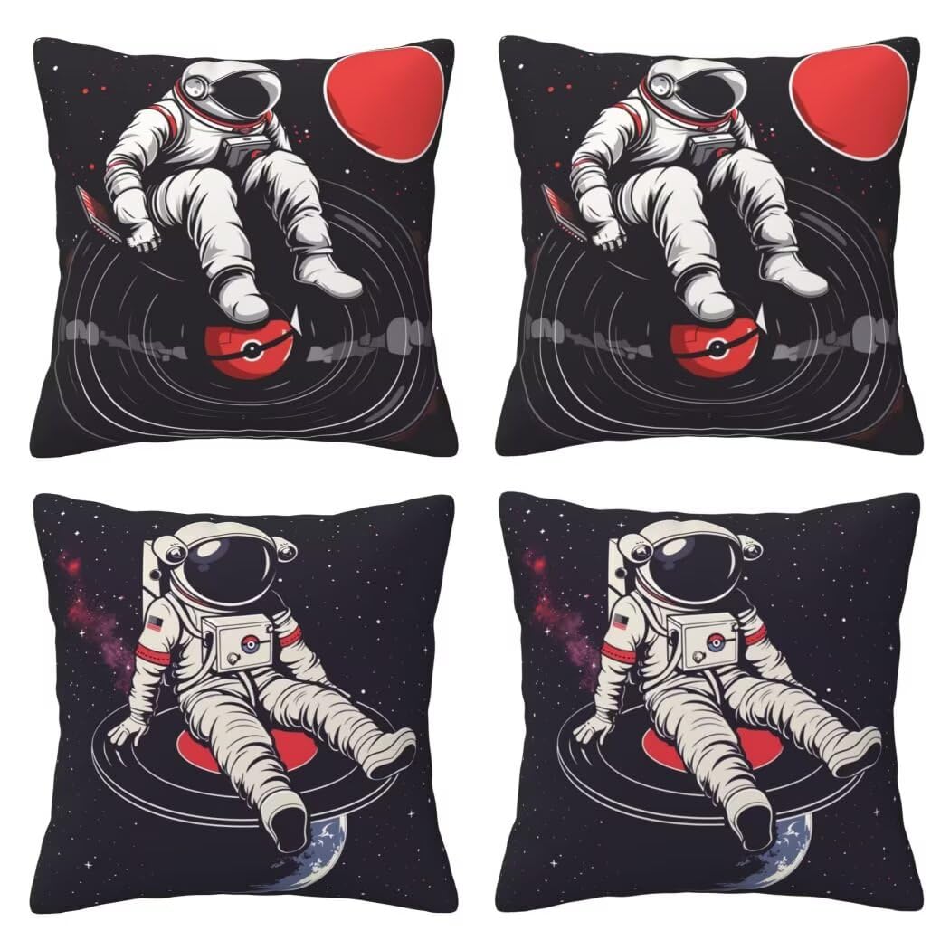 Poszewka na poduszkę 65x65 cm Zestaw 4 czarnych poduszek dekoracyjnych Aksamitna sofa Poszewki na poduszki Mężczyzna Kosmos Kwadratowe poszewki na poduszki Dekoracja domu Salon Sypialnia na Sofę-LI600