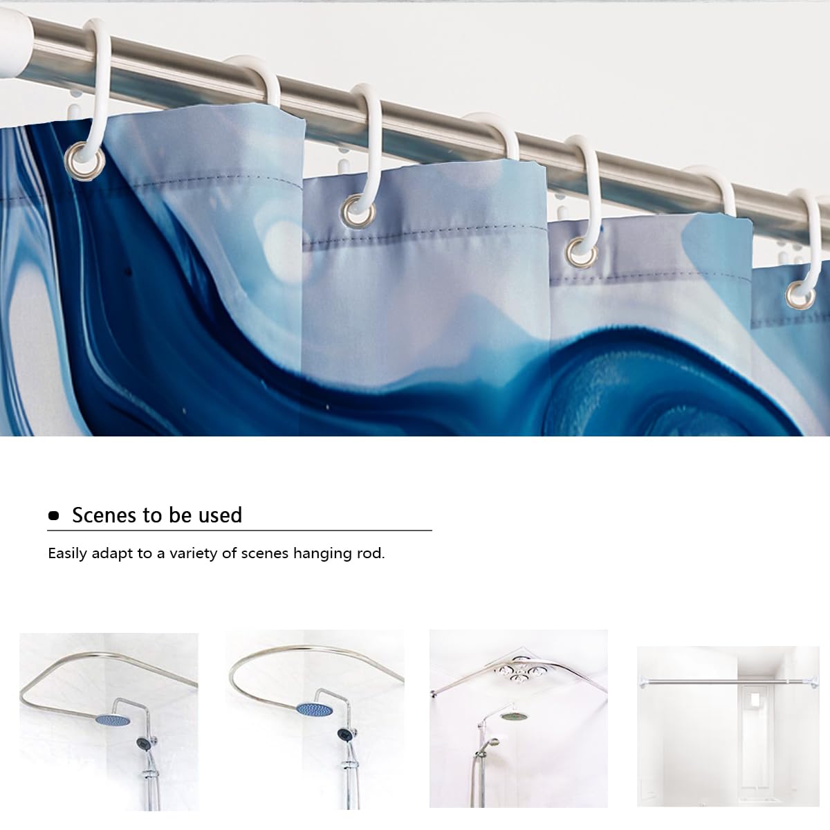 Rideau de douche salle de bain déco marbre bleu marine W180xL220 cm