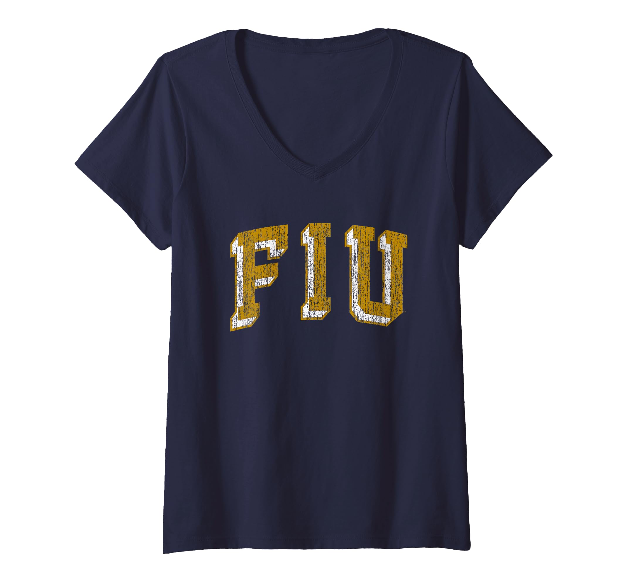 Womens Florida International Golden Panthers Retro Arch Navy V-Neck T-Shirt