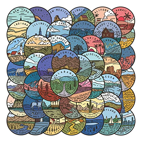 USA States Stickers for Kids Teens Adults, 50PCS Adventure Travel Funimost Vinyl Waterproof Stickers Pack for Water Bottle Laptop Luggage Scrapbook, Cities Landscape Decals (States)