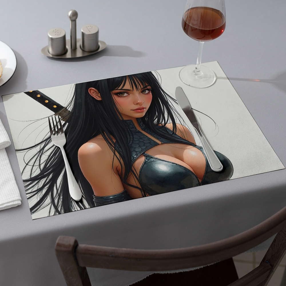 Sets de table de salle à manger motif femme à l'épée design artistique lot de 6