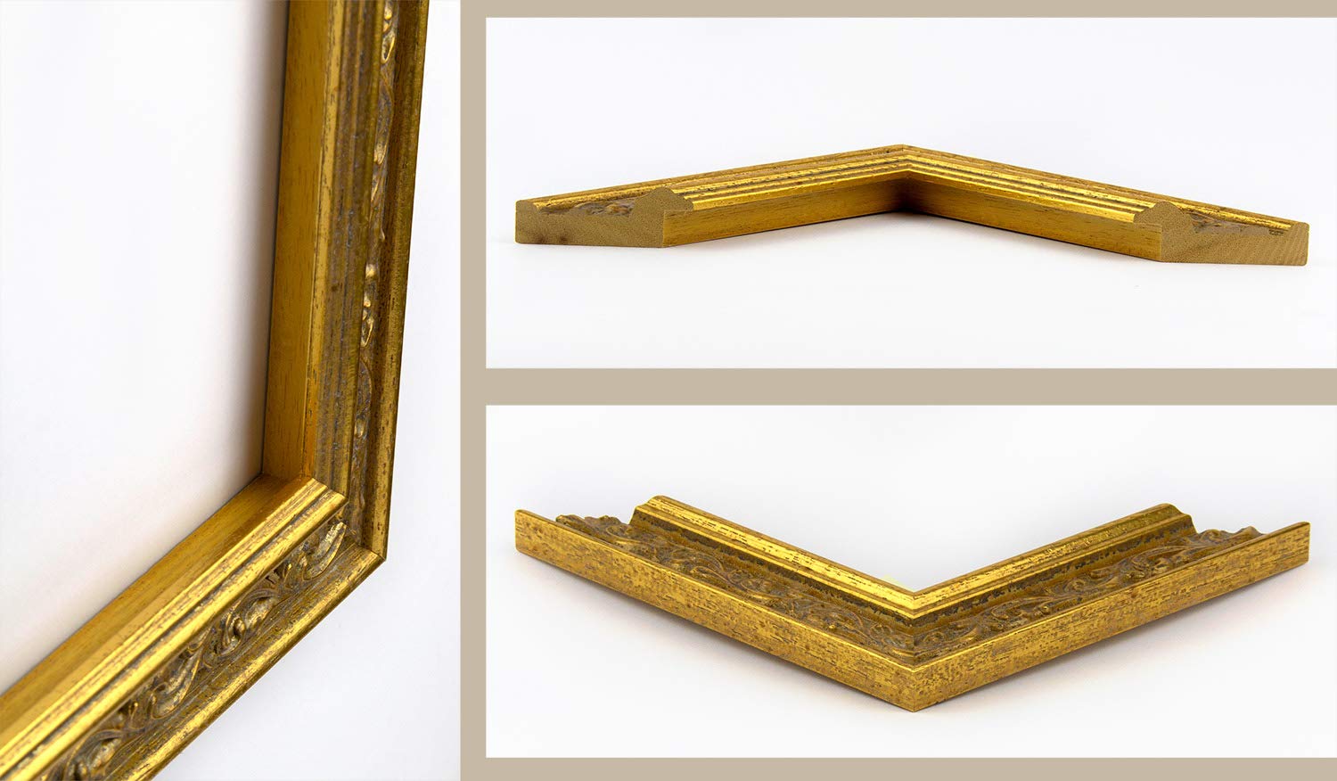 BIRAPA Venedig Massiv-Holz Venedig 40x60 cm in Farbe Gold - Bilder-Rahmen Gold Vintage - Foto-Rahmen Collage