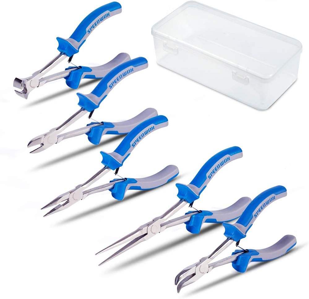 SPEEDWOX Wire Cutting Pliers Set with Case Mini Pliers Professional End Nipper Wire Cutters Diagonal Long Nose Needle Nose Flat Pliers 5 Pcs Hand Repair Tools