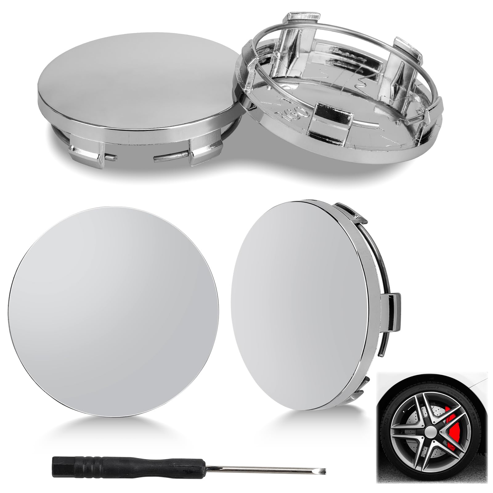 Orchideeknc Wheel Hub Caps, Wheel Hub Covers, OD 60 mm, ID 56 mm, Universal ABS Plastic Hub Caps, Pack of 4 (Silver)