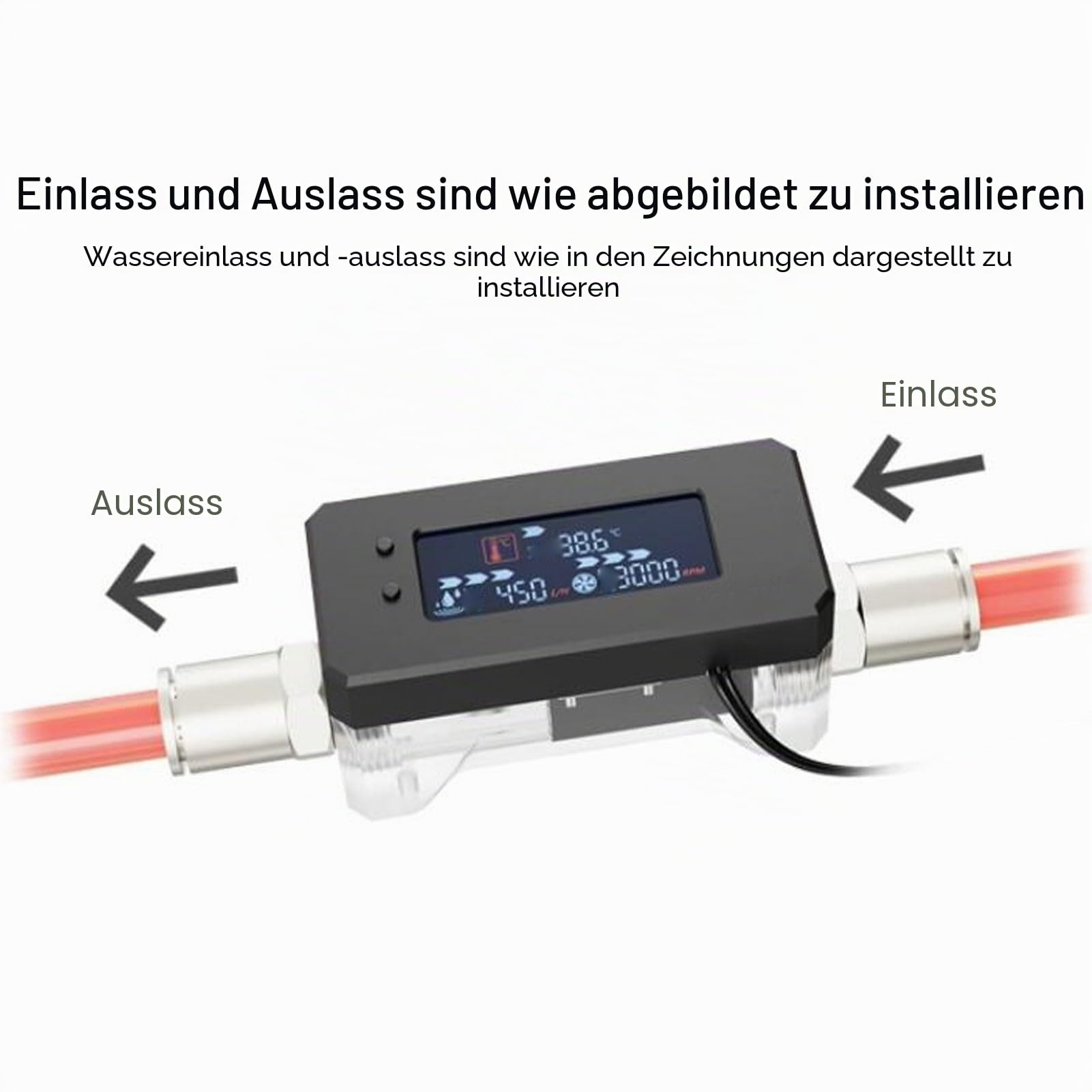 LICAEVEY Aluminiumlegierung und Acryl -Digitalflussmesser Alarm mit Temperaturüberwachung, Hohe und Niedrige Drehzahlwarnungen für PC -Wasserkühlsysteme (12 Bis 24 V)