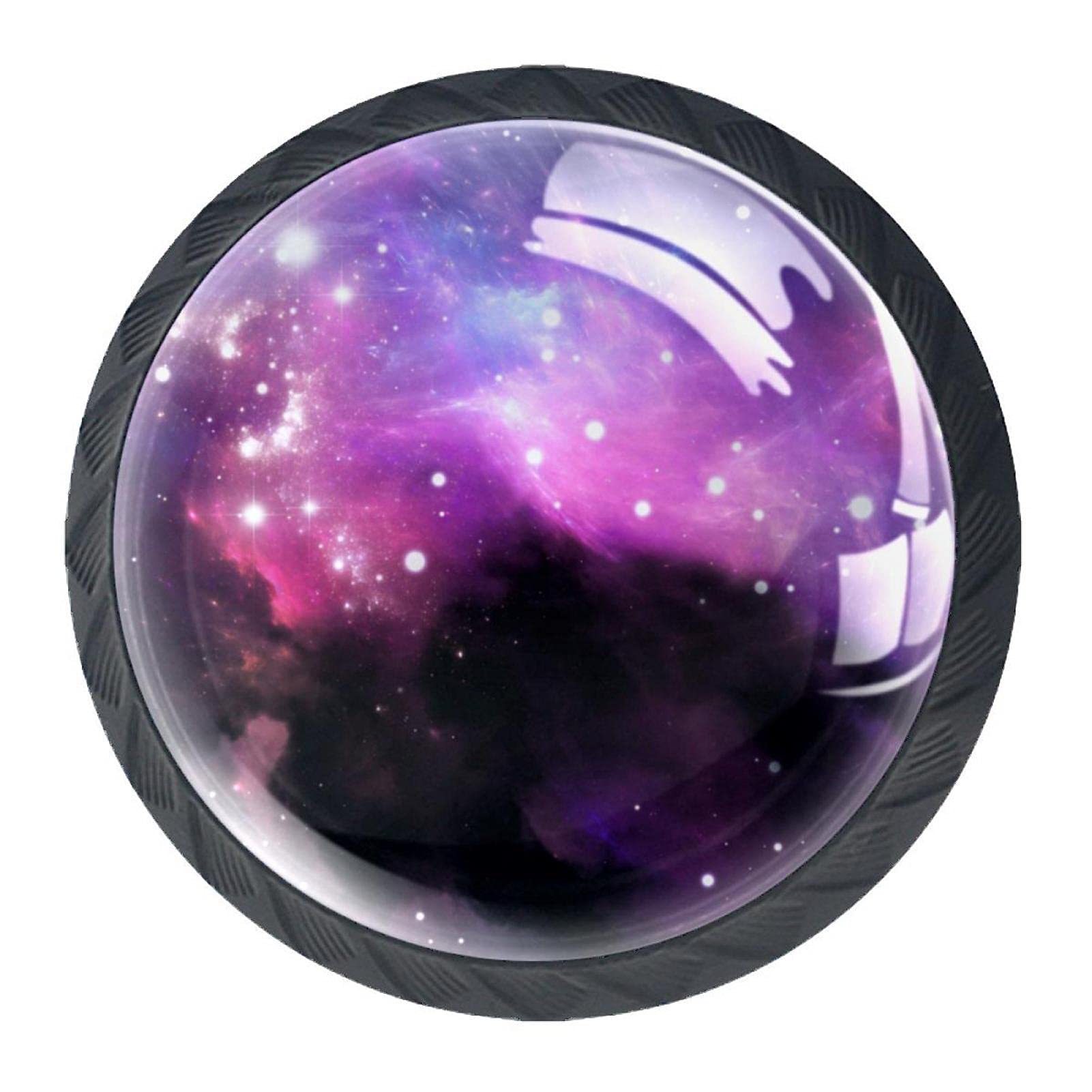 Galaxy Stars Purple Sky 4 Pieces Cabinet Knobs Round Furniture Knobs Drawer Handles 1.37 inches