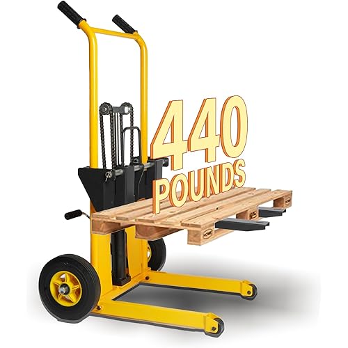 Carrier Material Manual Forklift Pallet Stakcer, 440 lbs Capacity 35" Lift Height with Adjustable Forks and Fixed Legs, Material Lift