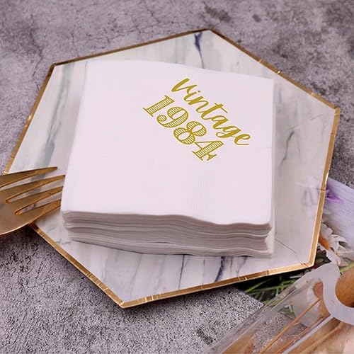 Miniatura 5 de VOWFOO Servilletas de cóctel de 80 cumpleaños, 100 unidades, vintage, 1944, 80 años, servilletas desechables de papel para fiesta de cumpleaños de