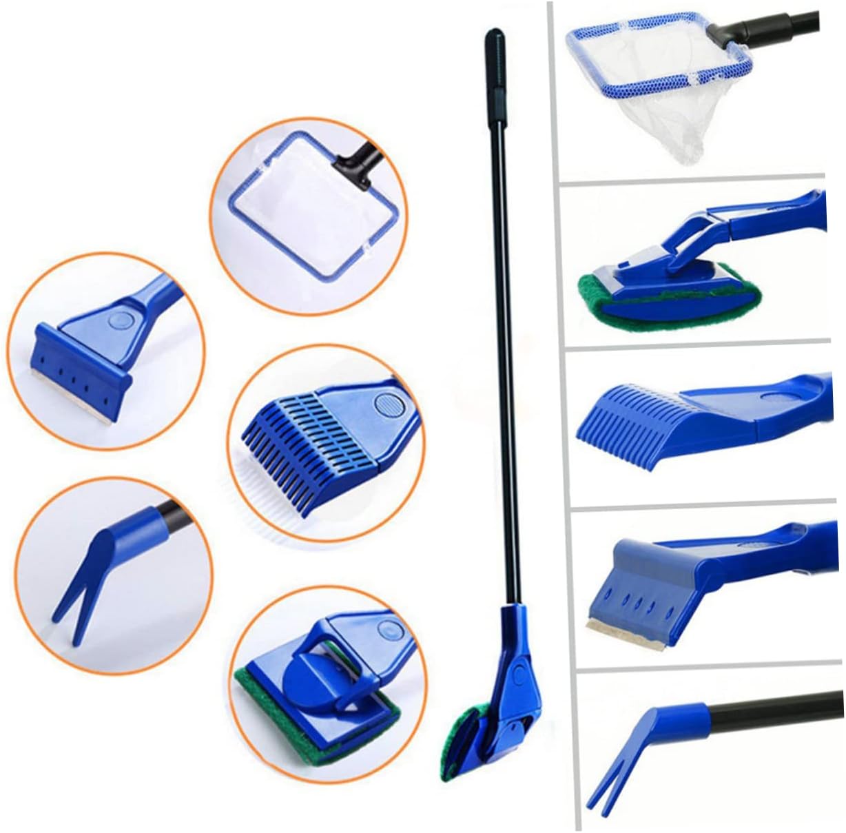 Five One Aquarium Cleaning Kit Handle Fish Tank Brush Safe Non-Scratch Rake and Scraper Fish Net Tool for Easy Aquarium Maintenance