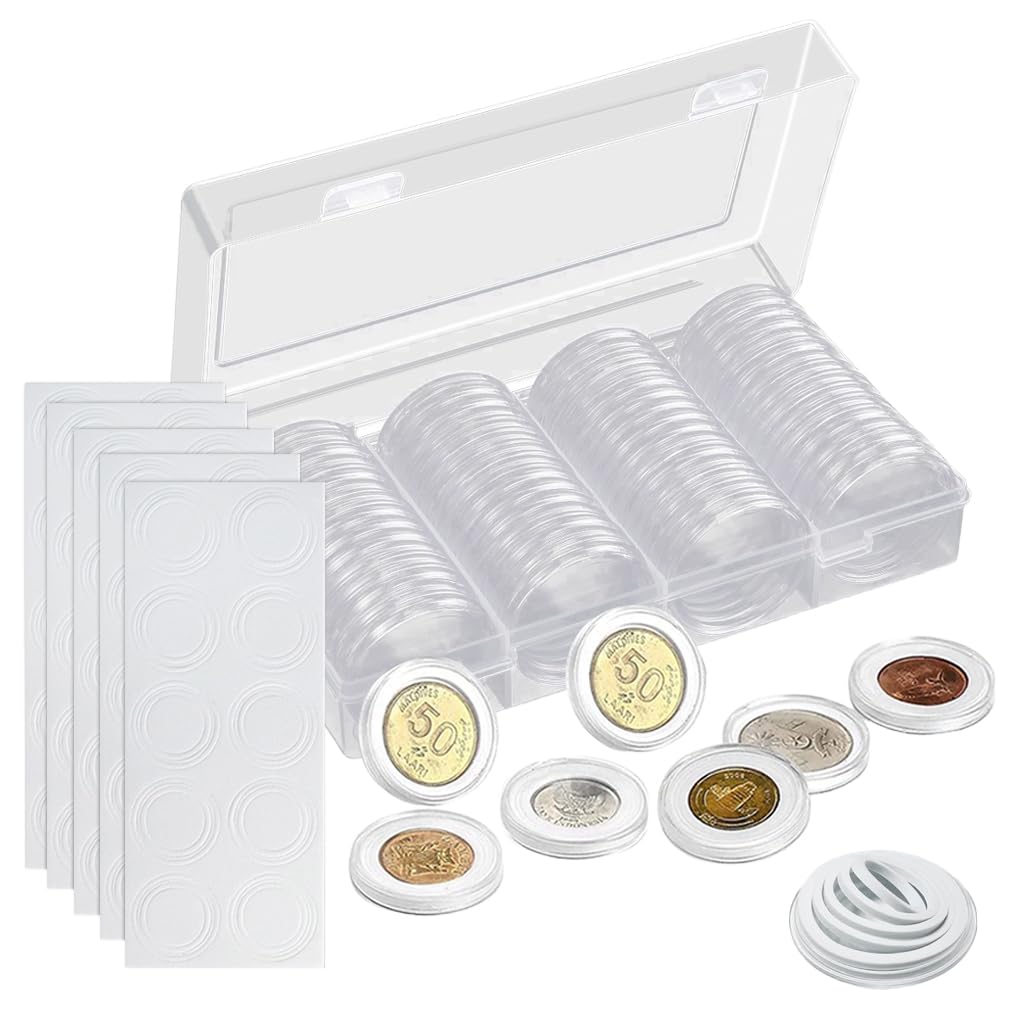 Climberty® 60 Pcs Coin Box with 5 Sizes Protective Gasket, Clear Plastic Coin Capsule Holder for 17-40mm Coins, Tokens, Medals, Collecting Storage Organizer-image-42