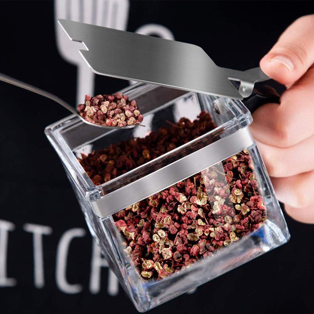 CMBSSTFC Barattoli per condimenti, Contenitore per Sale da Cucina, Bottiglia per condimenti in Acciaio Inossidabile, Set di scatole per condimenti Serbatoio per Sale in Vetro da Cucina Barattolo per