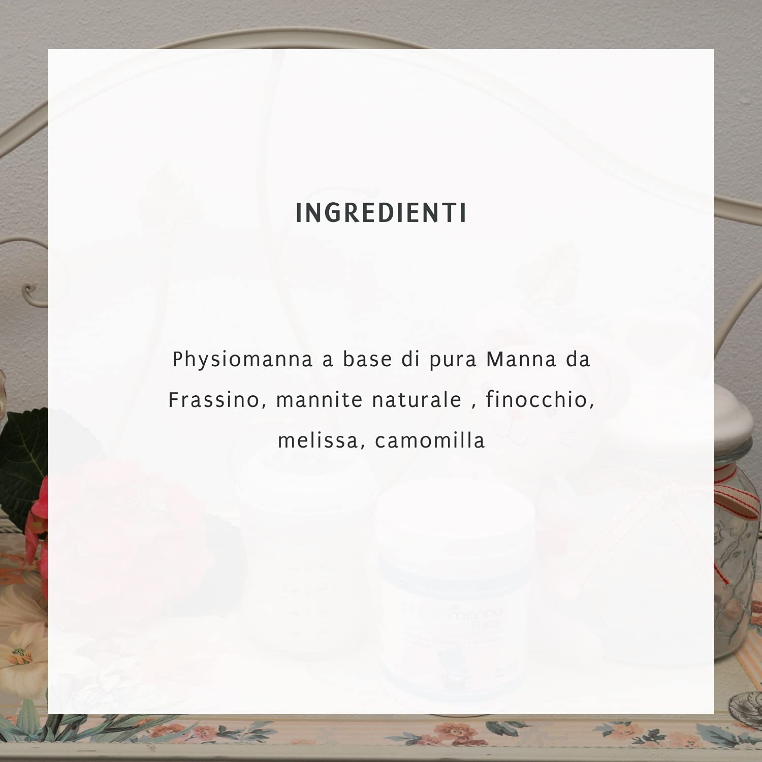 PHYSIOMANNA BABY con pura Manna da Frassino, camomilla, melissa e finocchio, per il benessere gastrointestinale per bambini da 0 a 3 anni – barattolo, 100 gr