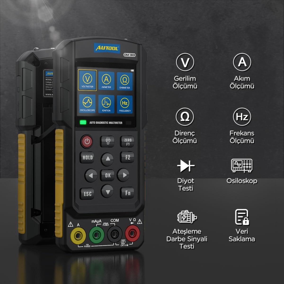 AUTOOL DM301 Cyfrowy tester multimetru, woltomierz DC AC, Ohm Volt Amp Dokładny pomiar napięcia prądu rezystancji Diody Ciągłość Oscyloskop Impuls Sygnał temperatury