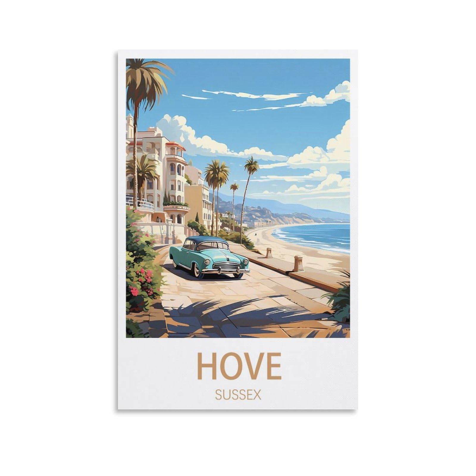Lcynnh Unframe-Style Hove Sussex Vintage Travel Posters Coast 20X30inch(50X75cm) Print Home Bedroom Office Living Room Decor Canvas Poster