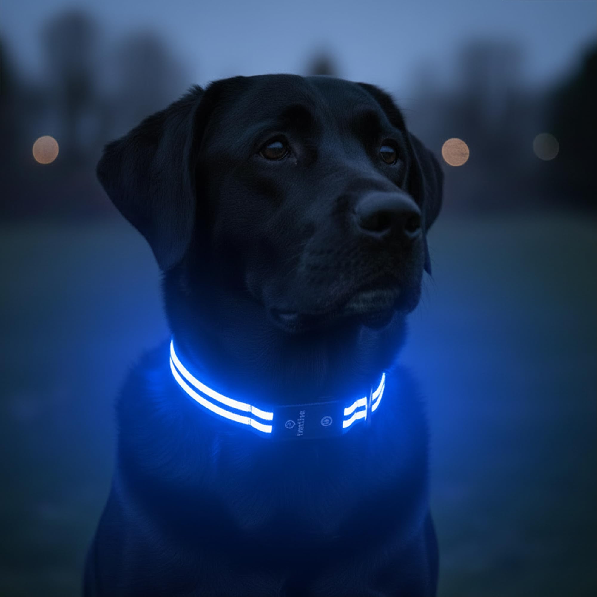 Tractive LED Light Up Dog Collar USB Rechargeable Waterproof (Blue), Large