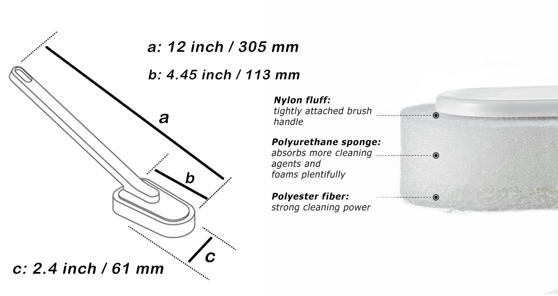 Long Handle Sponge Brush Toilet Brushes Sponge Scouring Pads for Dishwashing Kitchen Toilet Bathroom Wash Cleaning Tool Accessory (Long-Handled Brush)