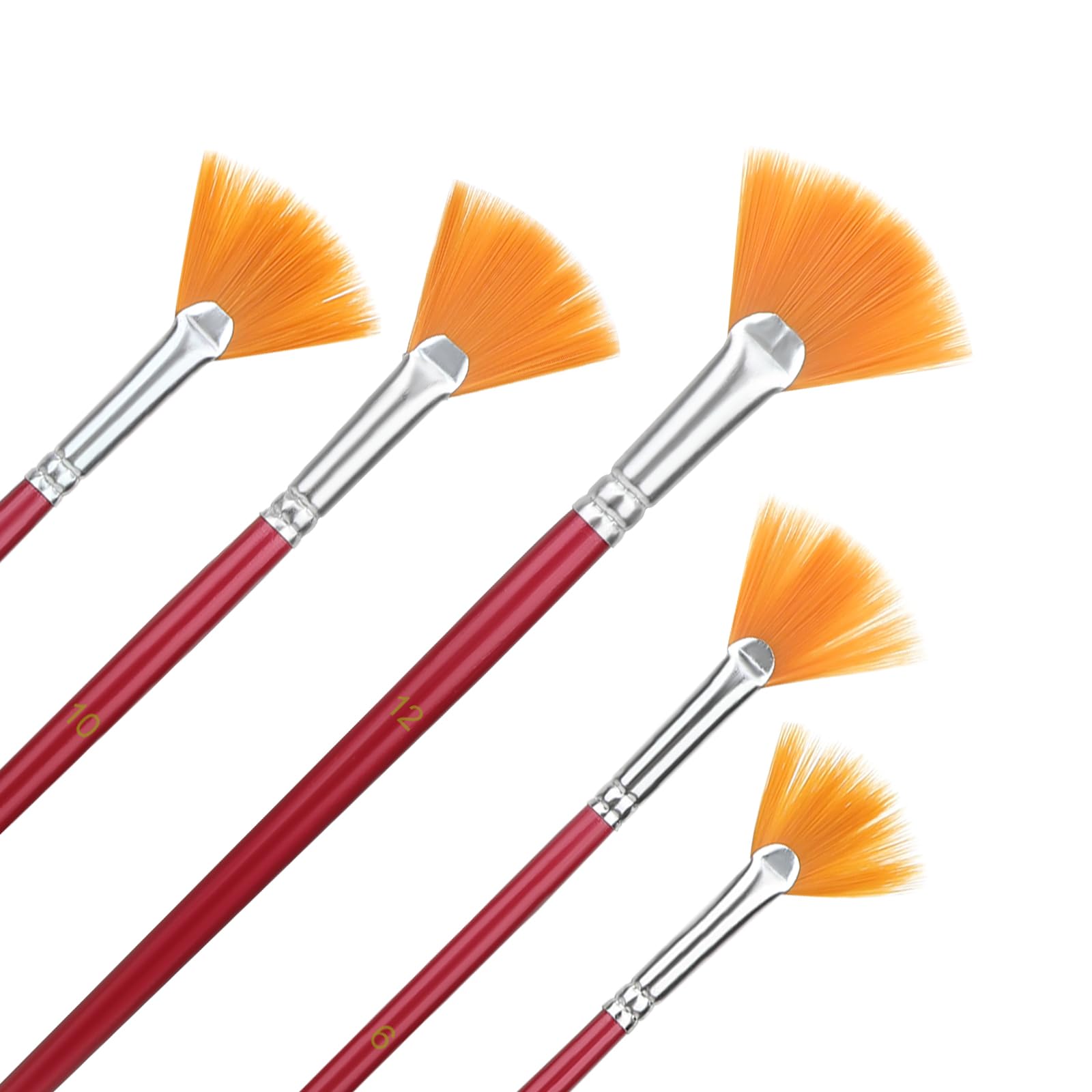 5 Pcs Fan Paint Brushes Set Acrylic Paint Brushes Set Professional Soft Anti-Shedding Nylon Hair Fan Paint Brush with Long Wood Handles for Acrylic Painting, Oil Watercolor Painting(red)