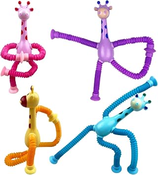 Anditoy 4 Pack Giraffe Suction Cup Pop Tubes Toys Sensory Toys for Kids Boys Girls Toddlers Christmas Stocking Stuffers Gifts