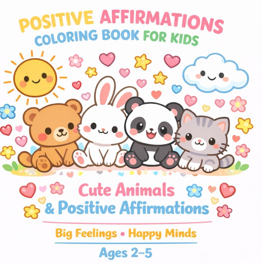 Positive Affirmations Coloring Book for Kids Ages 2–5: Cute Animals Coloring Book with Kindness, Confidence and Mindfulness Affirmations for Toddlers and Preschool Kids