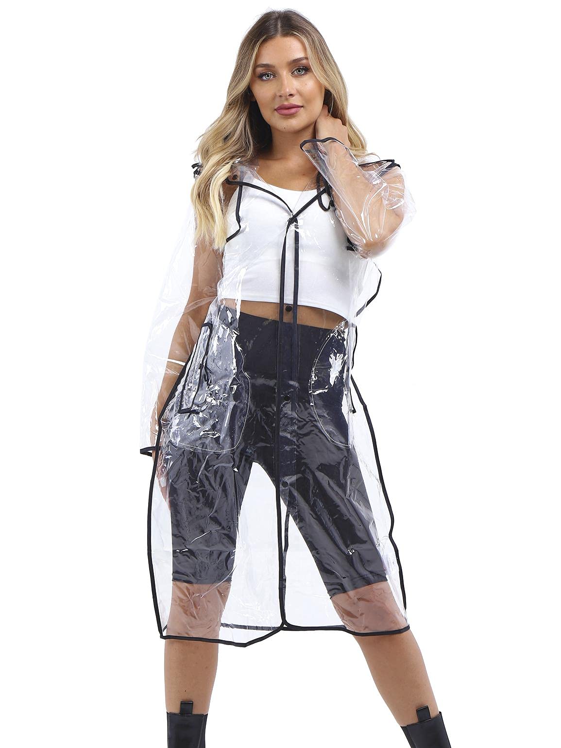 Ss7 Women's Black Transparent Waterproof Long Raincoat