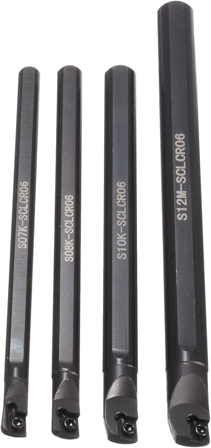 Metal Lathe Turning Tool Kit 4 PCS S07K/ S08K/ S10K/ S12M-SCLCR06 Boring Bars 10 PCS CCMT060204 Carbide Inserts 4 Plum Wrenches for Small Hole Machining