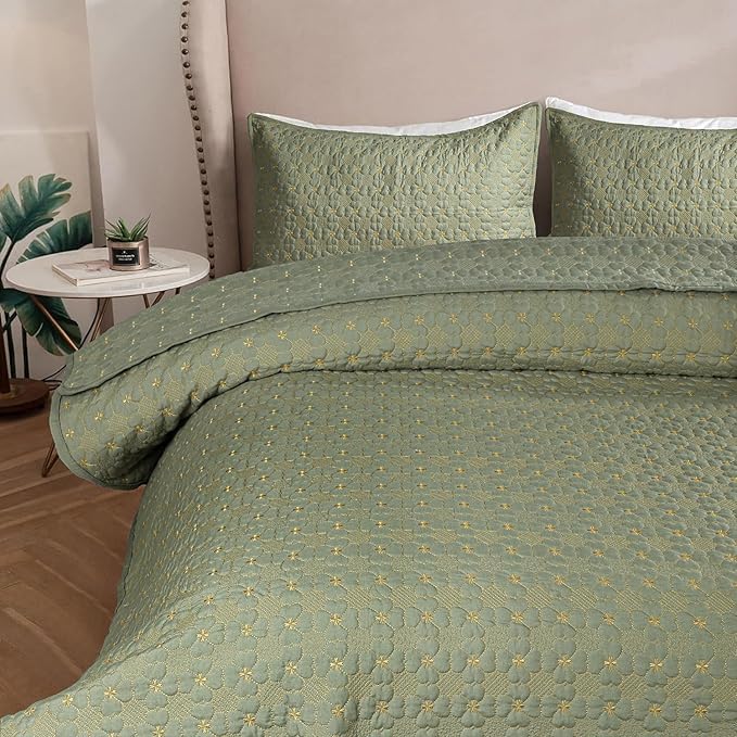 BSB HOME Solid 100% Cotton Multi-Needle Quilted Ultrasonic Bedcover Set – 280 TC, Soft & Lightweight, King Size/Double (90x100 in/228X254 cm), Coverlet with 2 Pillow Cases (Sage Green)-image-37