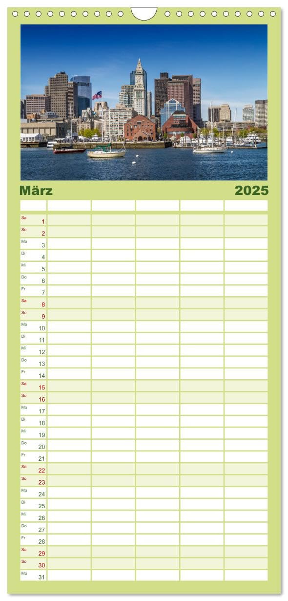 Familienplaner 2025 - Stadtansichten aus Boston mit 5 Spalten (Wandkalender, 21 cm x 45 cm), CALVENDO: Sehenswürdigkeiten und idyllische Orte (CALVENDO Orte)