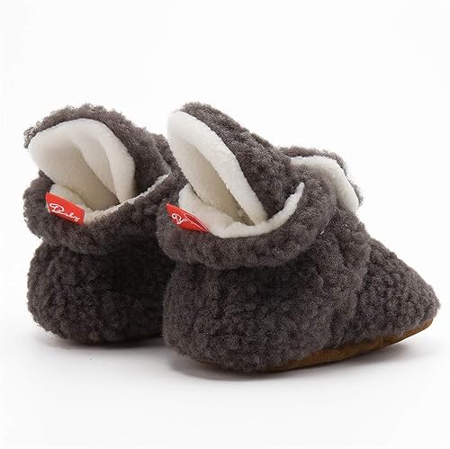 Miniatura 5 de Bellocasa Botines de forro polar para bebés, niños y niñas, pantuflas antideslizantes con agarre suave, zapatos de calcetín para recién nacidos,