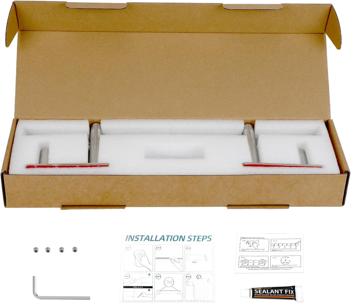 Toalleros de Baño sin Taladro, Doble Toallero Adhesivo de SUS304 Acero Inoxidable, Toallero Pared Antioxidante y Resistente a los Arañazos, Apto para Baño y Cocina (Cepillado Plata, 40cm)