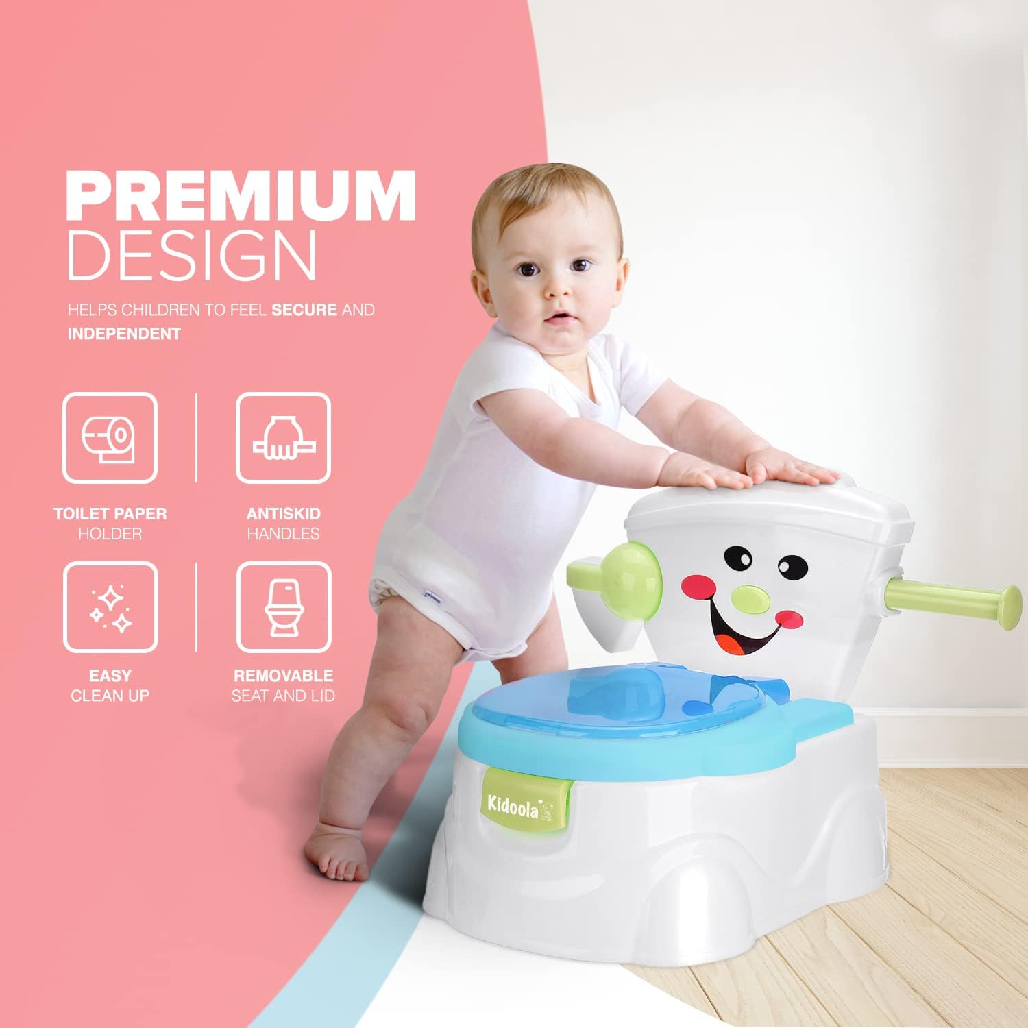 KIDOOLA Asiento de inodoro para entrenamiento de orinal | Asiento de inodoro con protector contra salpicaduras, forma divertida de mejorar el desarrollo de tu hijo, portátil, fácil de transportar como