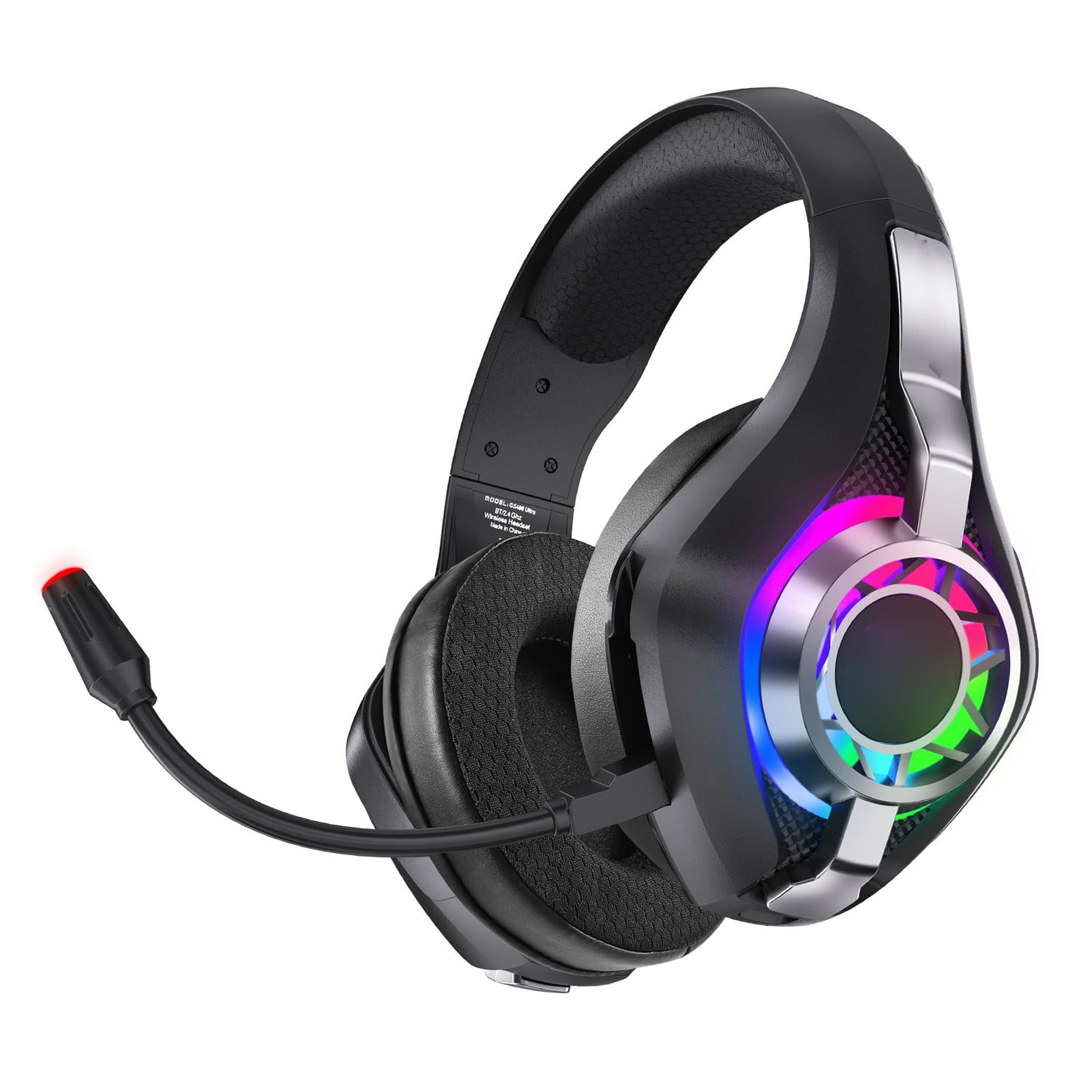 Dpofirs Cuffie da Gioco Wireless, Auricolari over Ear RGB, Audio Surround 7.1, Microfono con Cancellazione del Rumore, Bassa Latenza for PC Portatile (BLACK)