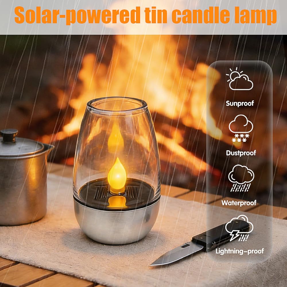 6 Piezas Velas Solares, Velas LED Solares Efecto Llama Recargables, Velas de té LED Solares para Exteriores, Luces Solares Velas Electricas para Decoración para Jardín, Camping, Terraza, Balcón