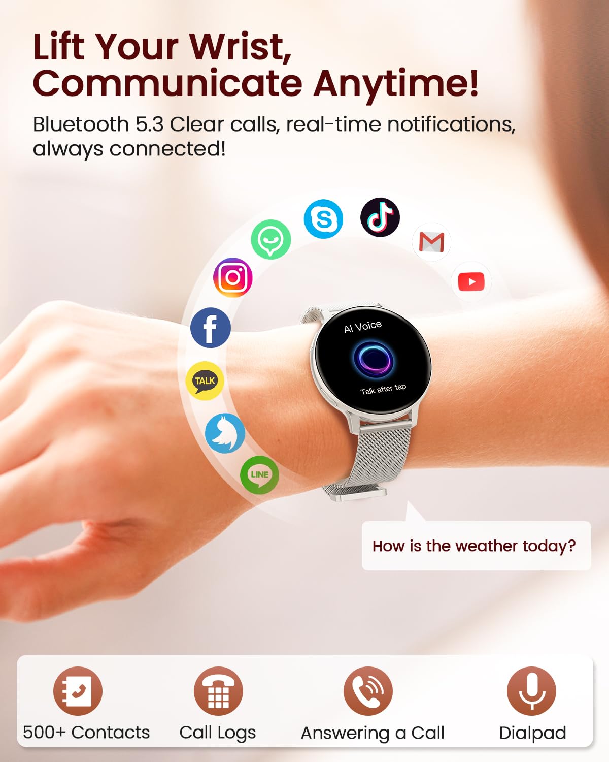 SWGOTA Montre Connectée Femme avec Appel, 1.39" HD Smartwatch avec 120+ Modes Sport, 24H Fréquence Cardiaque, Santé Au Féminin, Sommeil, SpO2, Podomètre, Calories IP68 Montre Femme Android iOS Argenté