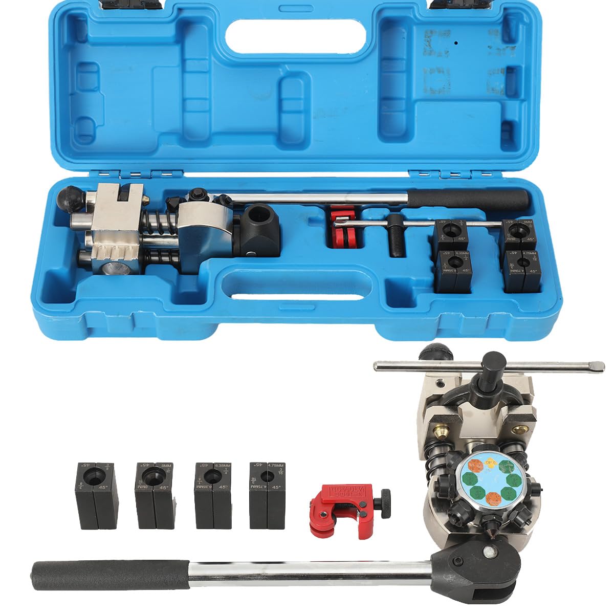 Herramienta de Abocardado para Tubos de Frenos, Herramienta para Abocardar Líneas de Freno, para Abocardado Simple, Burbuja y Doble (Ø3/16, 1/4", 5/16", 3/8")