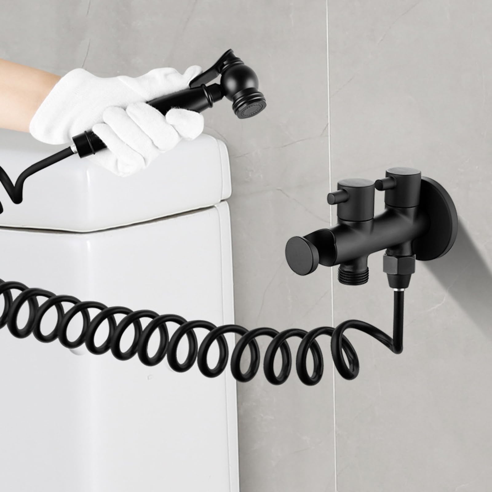 Kit Di Spruzzatore per Bidet Montaggio A Parete In Ottone G1/2 Doppia Uscita Solo Acqua Fredda | Adatto per Il Risciacquo Degli Scarichi E Delle Fessure Dei Pavimenti,Cromo + Bianco