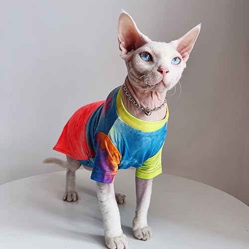 Miniatura 2 de Bonaweite Hairless Cats Rainbow Rendering Camiseta para primavera, verano, otoño, transpirable, ropa de gato, chaleco para Sphynx, Cornish Rex,