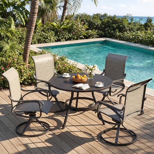 Image of LOUVIXA Patio Swivel Chair Set of 4, All-Weather Patio Swivel Rocking Chair, High Back Patio Dining Chairs for Backyard, Porch, Lawn, Garden(4, Taupe)