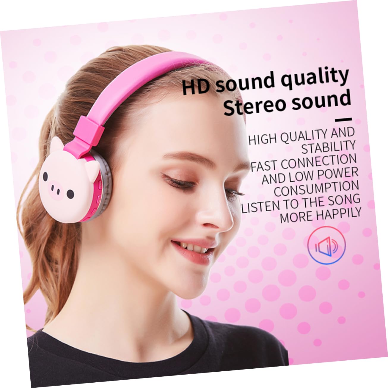 Lurrose Cuffie Wireless da Testa Motivo Maialino, Auricolari per Ragazza, Design Ergonomico in Abs e Spugna, per Giochi e Cosplay