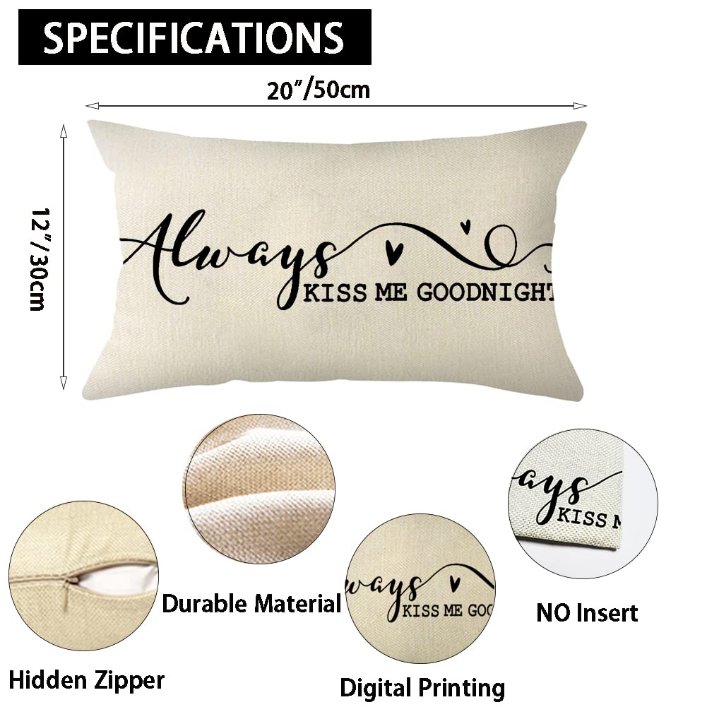 Always Kiss Me Goodnight Throw Pillow Cover - Brown Word Art, 12x20 Inches, Cotton Linen, Decorative For Sofa Bed - View #11