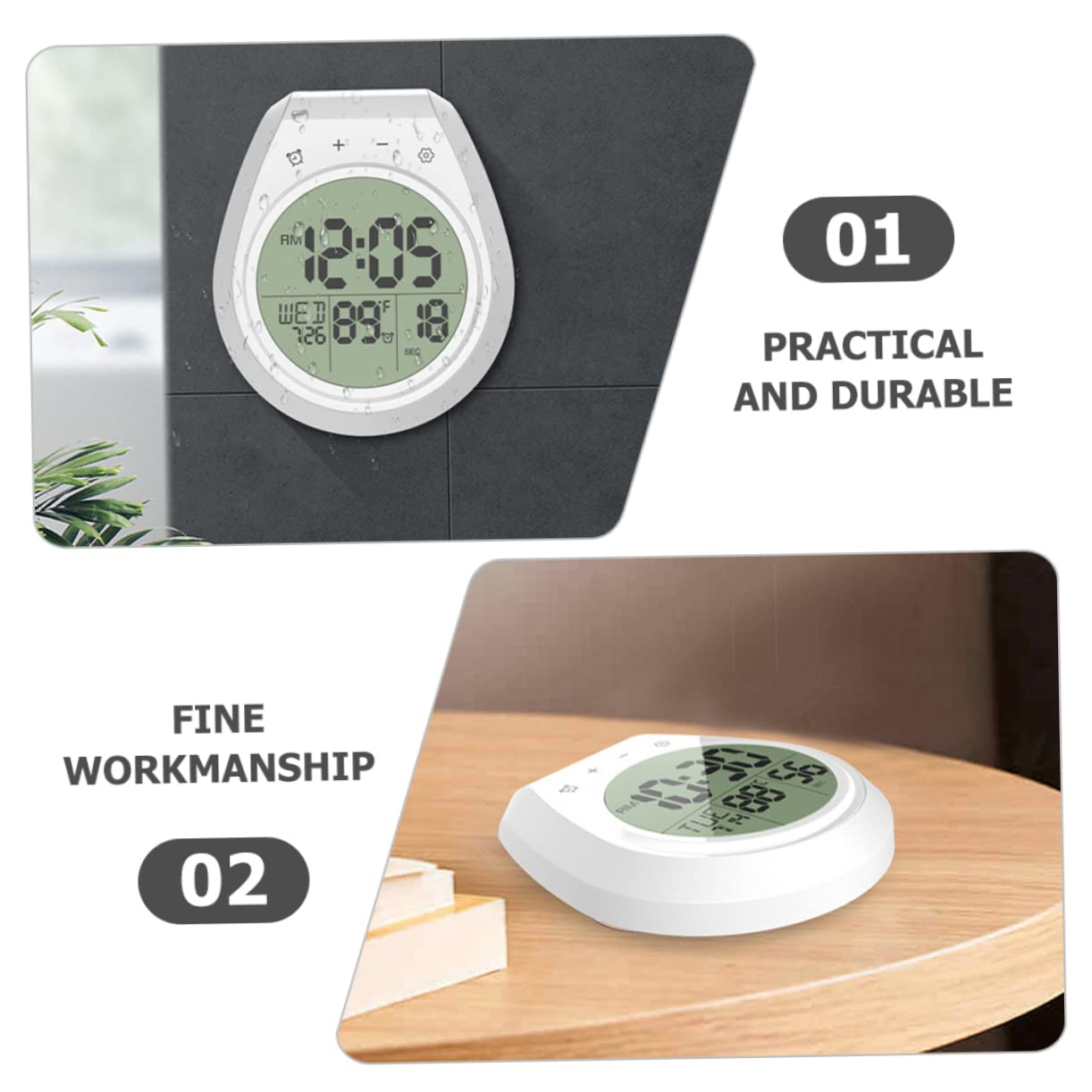 ABOOFAN Digital Wall Clock Cup Bathroom Clock Temperature Display Easy to Shower Timer for Home Use Modern Design for Kitchen and