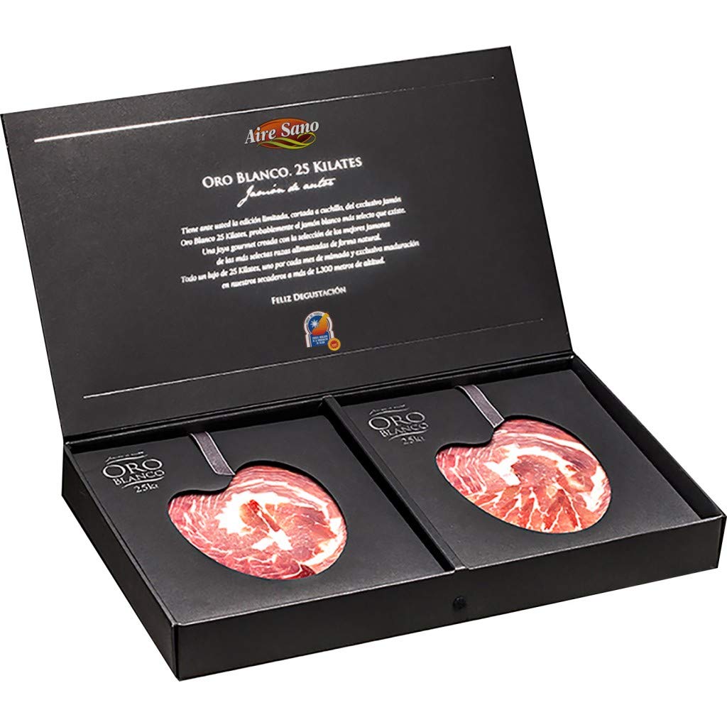 Jamón de Teruel (D.O.P) Oro Blanco de Aire Sano cortado a cuchillo en un estuche de 1kg (10 sobres x 100 gr)