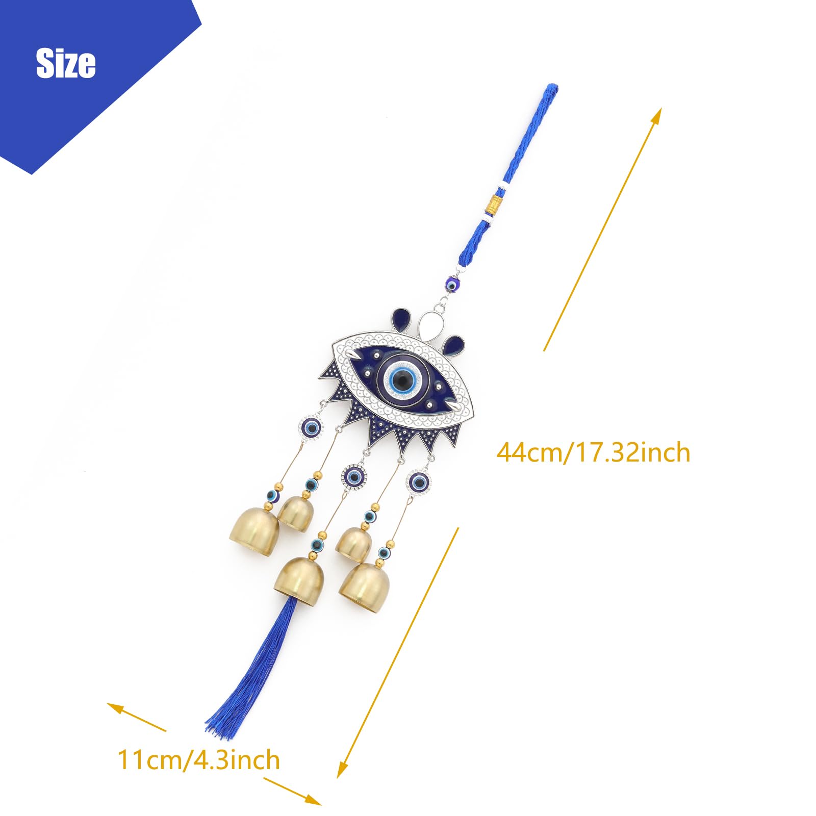 YEBON Blue Evil Eye Hanging Decoration Ornament Metal Wind Chimes for Home Garden Gift Blessing Decor, Eye-gd8, EYE-GD8 - Image 2