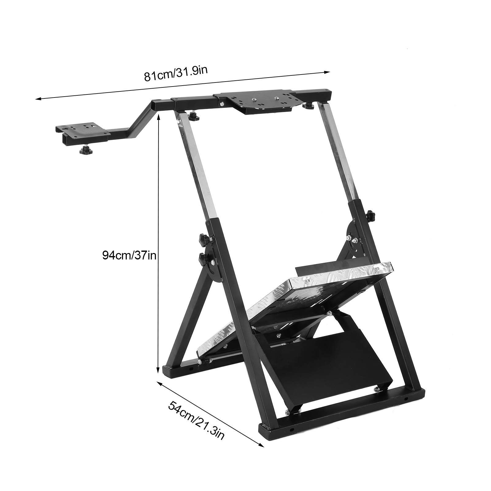 Ausla Supporto per Volante da Gioco di Corse Pieghevole Staffa di Supporto per Ruota in Acciaio Posizione del Pedale Regolabile Sinistro Destro 81 X 54 X 94 Cm per Giocatori di Sim Racing