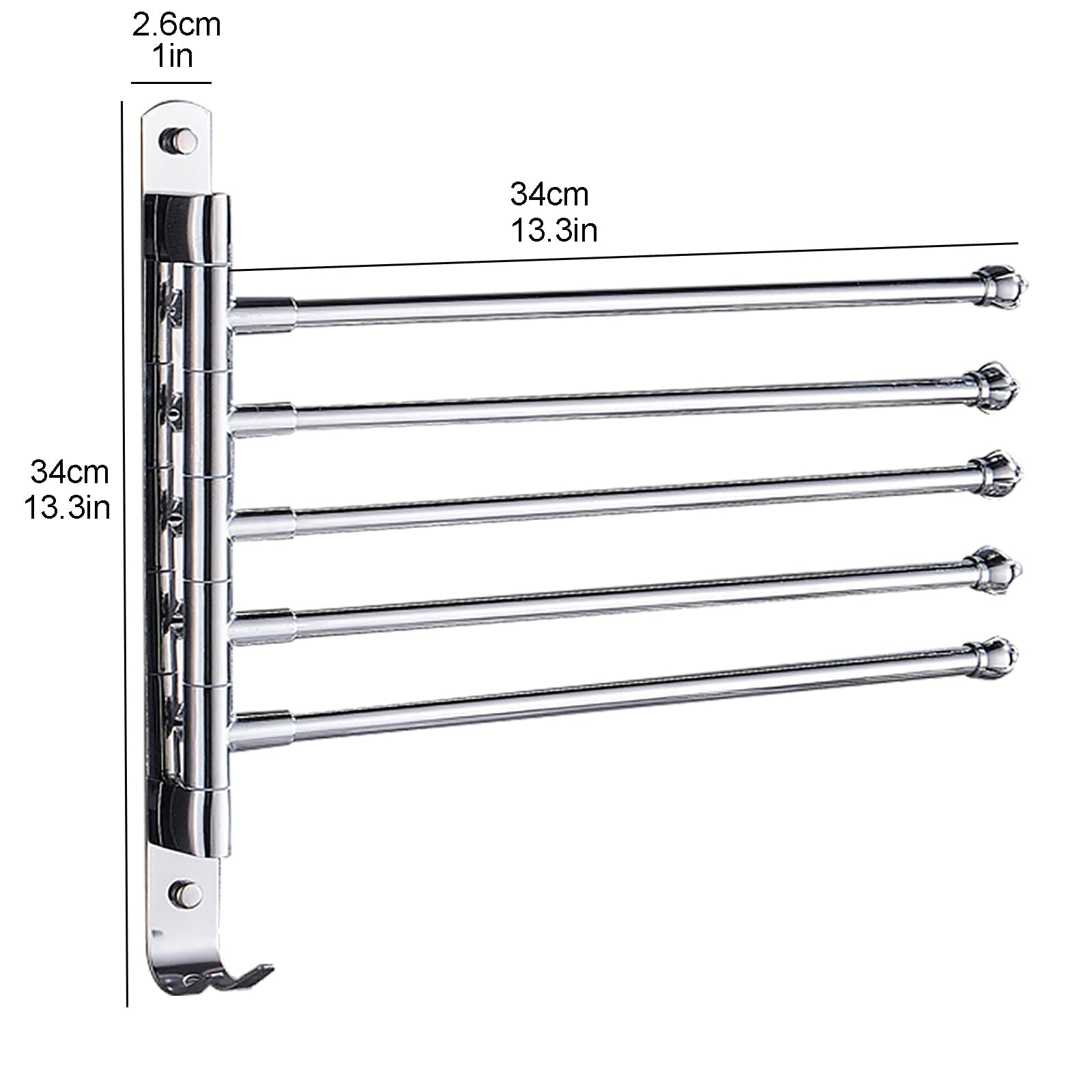 Schwenkbare Handtuchstange, 2 bis 5 Arme, Silberne Handtuchstangen, wandmontierte, ausklappbare Handtuchhalter mit 2 Befestigungshaken für Badetücher, Handtücher/D The New