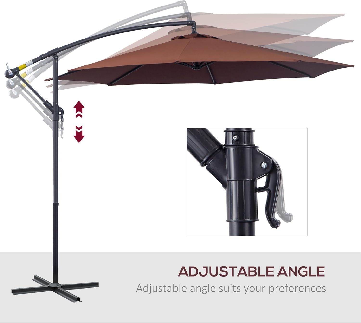 Brown Cantilever Patio Umbrella with UV Protection and Sturdy Stand