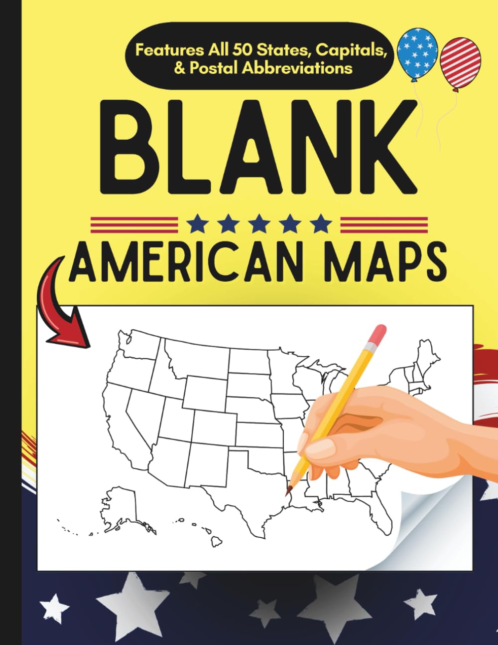 Blank American Maps: To Practice Labeling the 50 States of the United States & Capitals (Blank U.S. Maps)