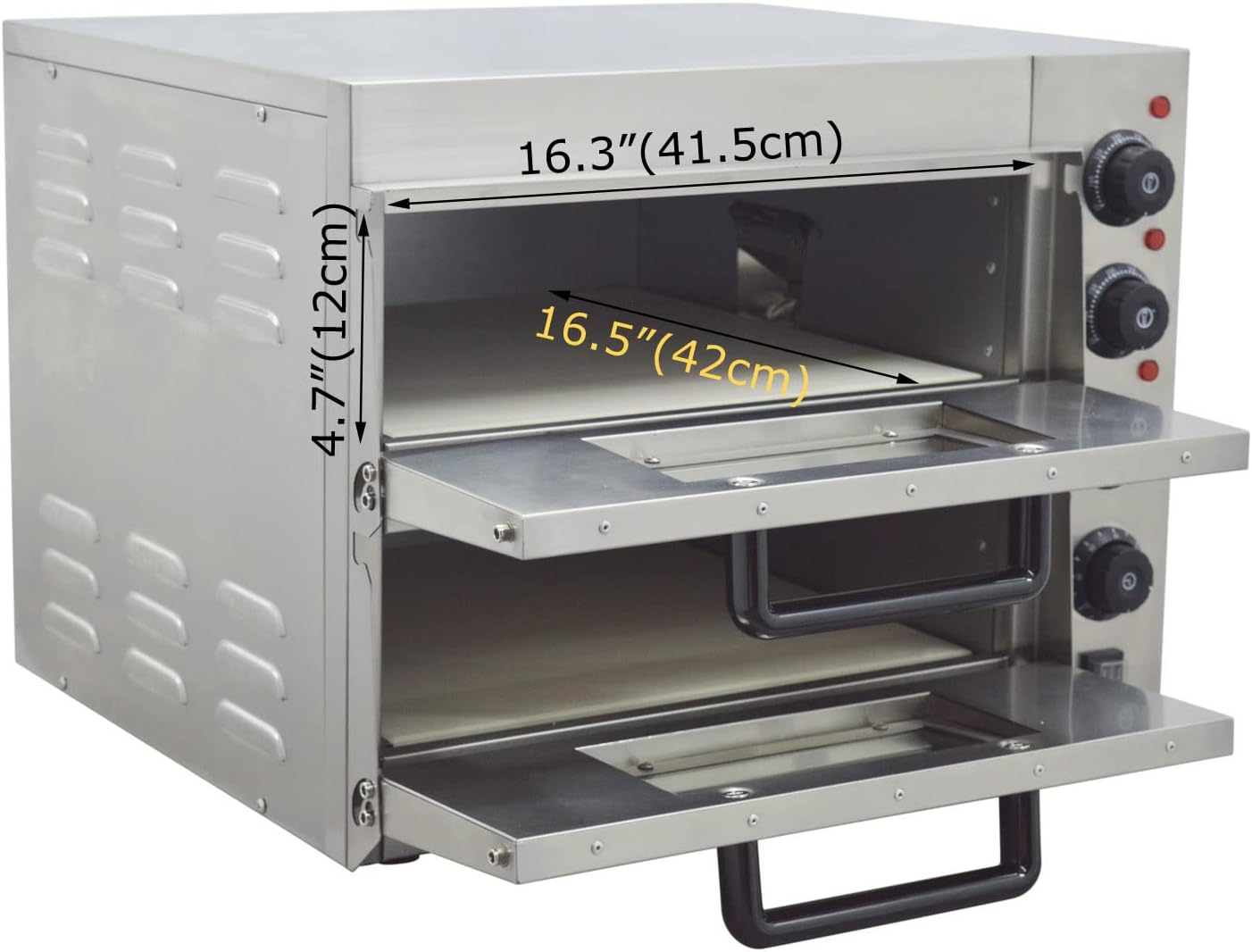 Commercial Pizza Oven, 110V 3KW Commercial Double-decker Pizza Electric Oven Stainless Steel 2-Layers Pizza Cooker