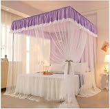 Zanzariera per letto, design a quadruplo palo con staffa, tende decorative per materasso singolo e matrimoniale, protezione contro gli insetti, facile installazione